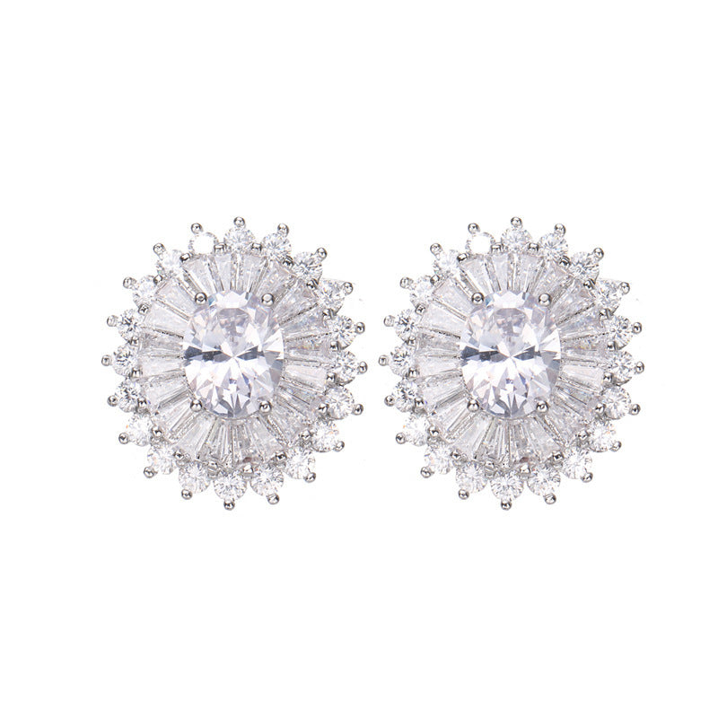 Huitan Eternity Cubic Zirconia Flower Stud Earrings For Women High Quality Wedding