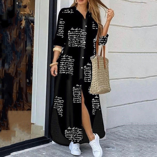 Spring And Summer Print Shirt Long Dress