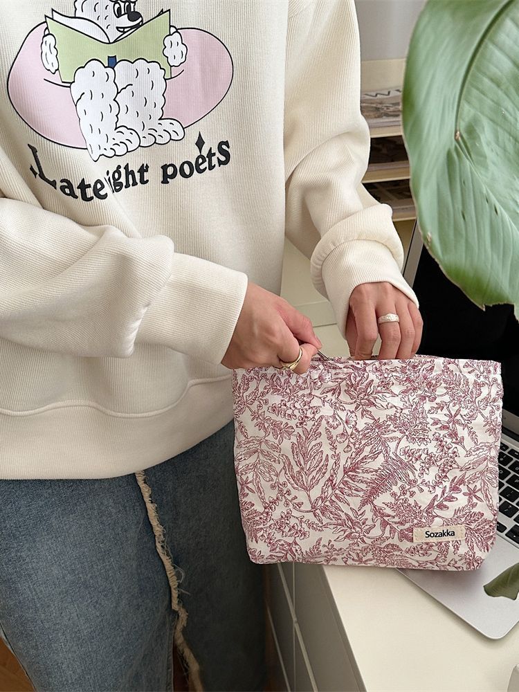 Vintage Floral Cotton Large Capacity Cosmetic Bag