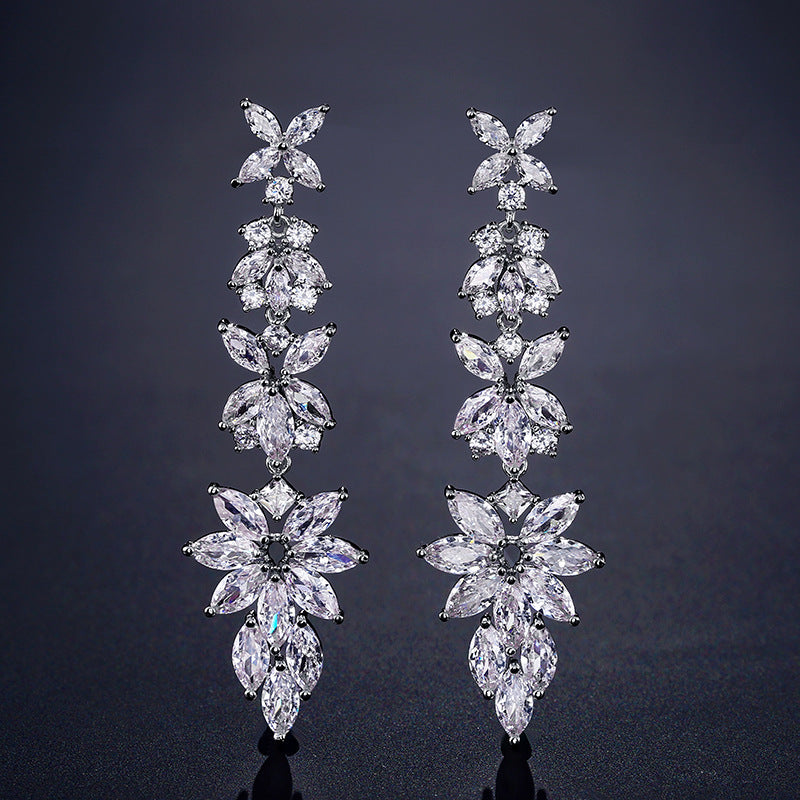 Leaf Shape Cubic Zirconia Drop Earrings