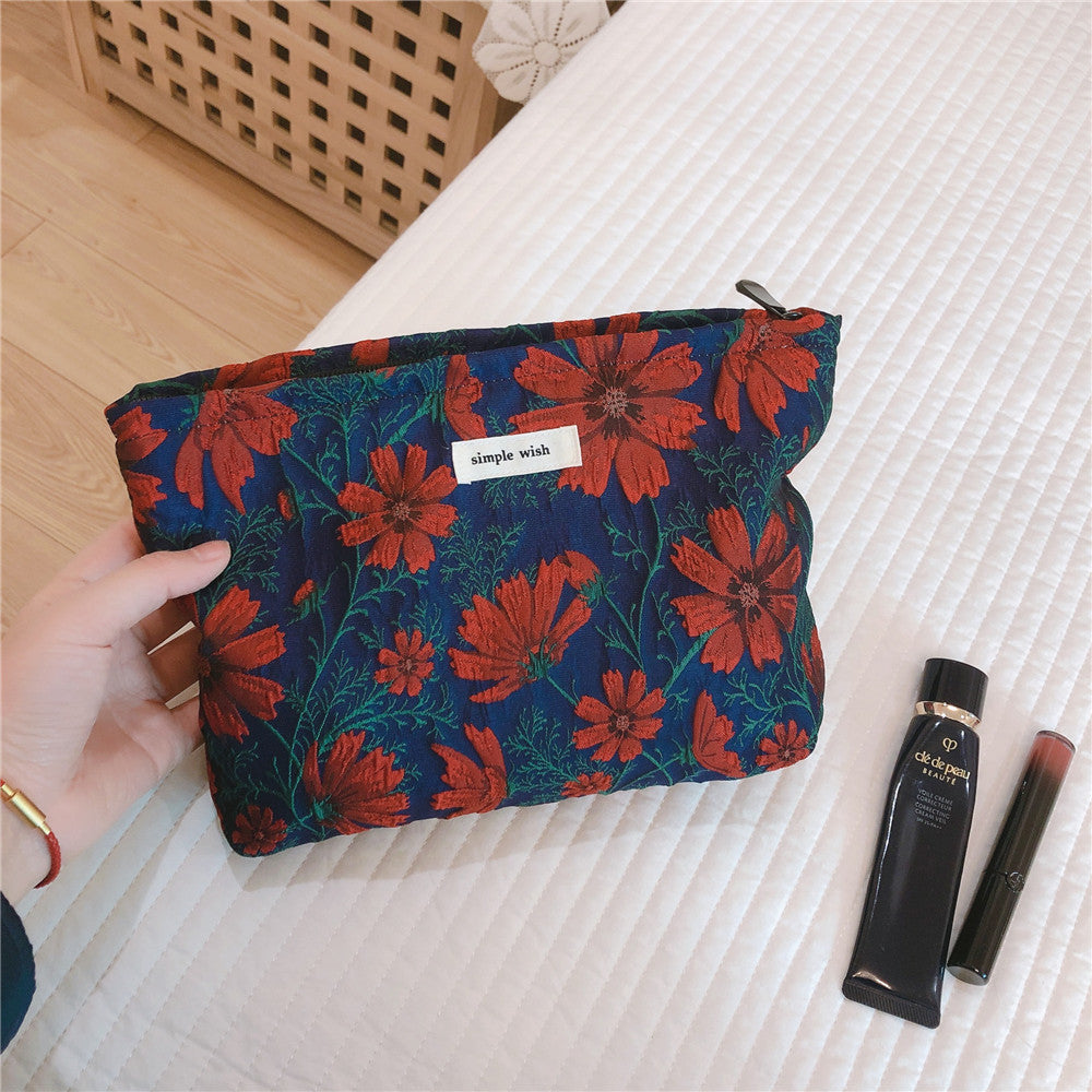 Floral Women's Polyester Zipper Travel Storage Makeup Bag