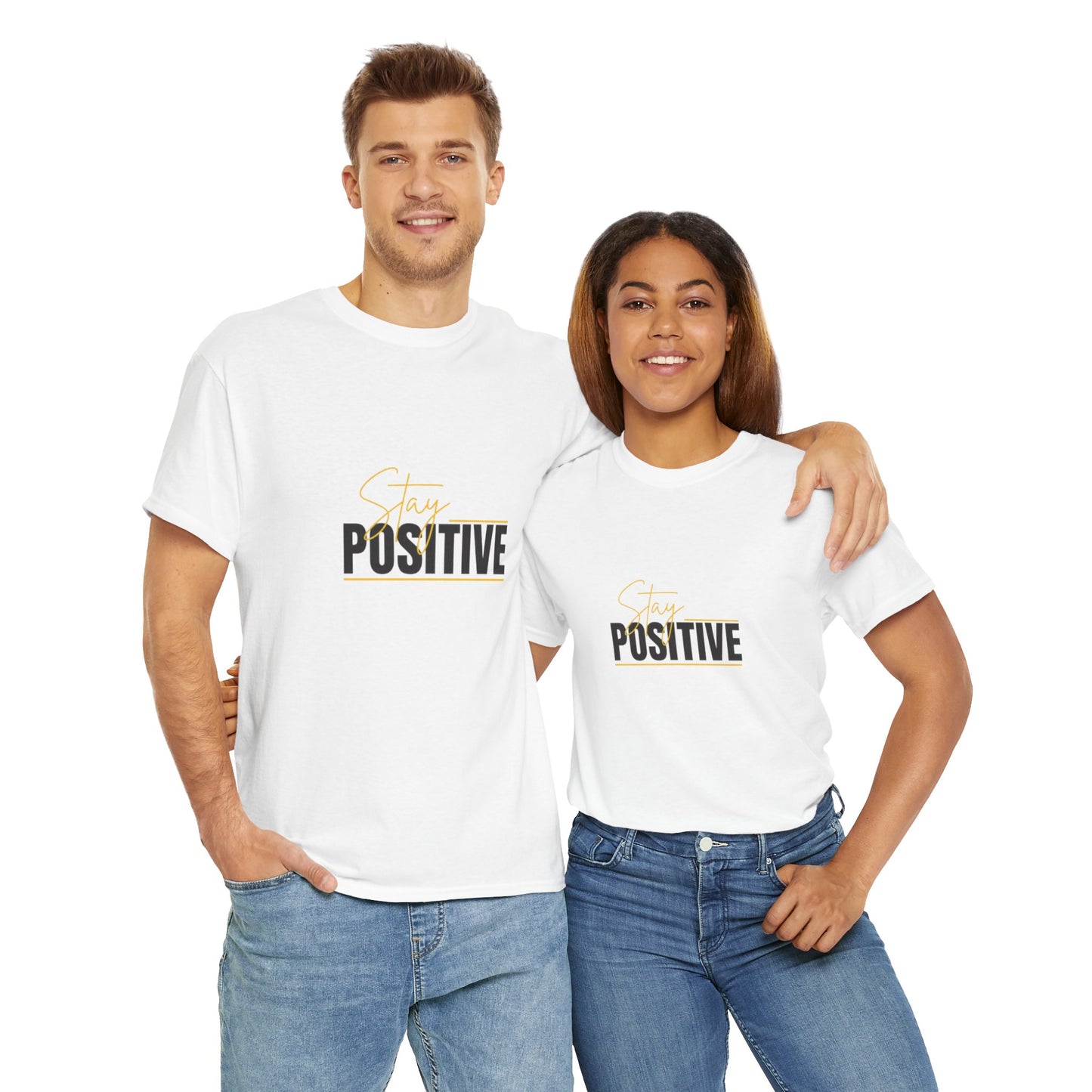 Stay Positive Unisex Heavy Cotton Tee - Uplifting Casual Wear