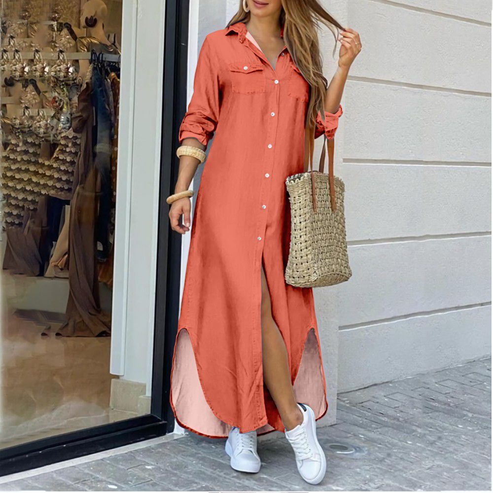 Spring And Summer Print Shirt Long Dress