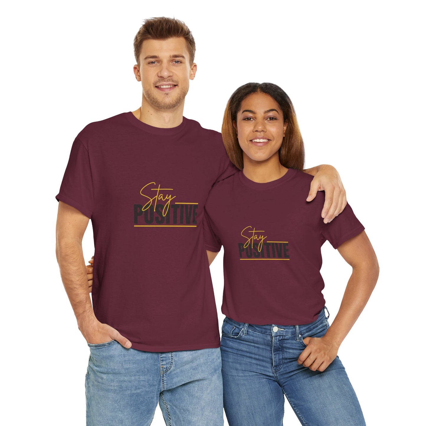 Stay Positive Unisex Heavy Cotton Tee - Uplifting Casual Wear