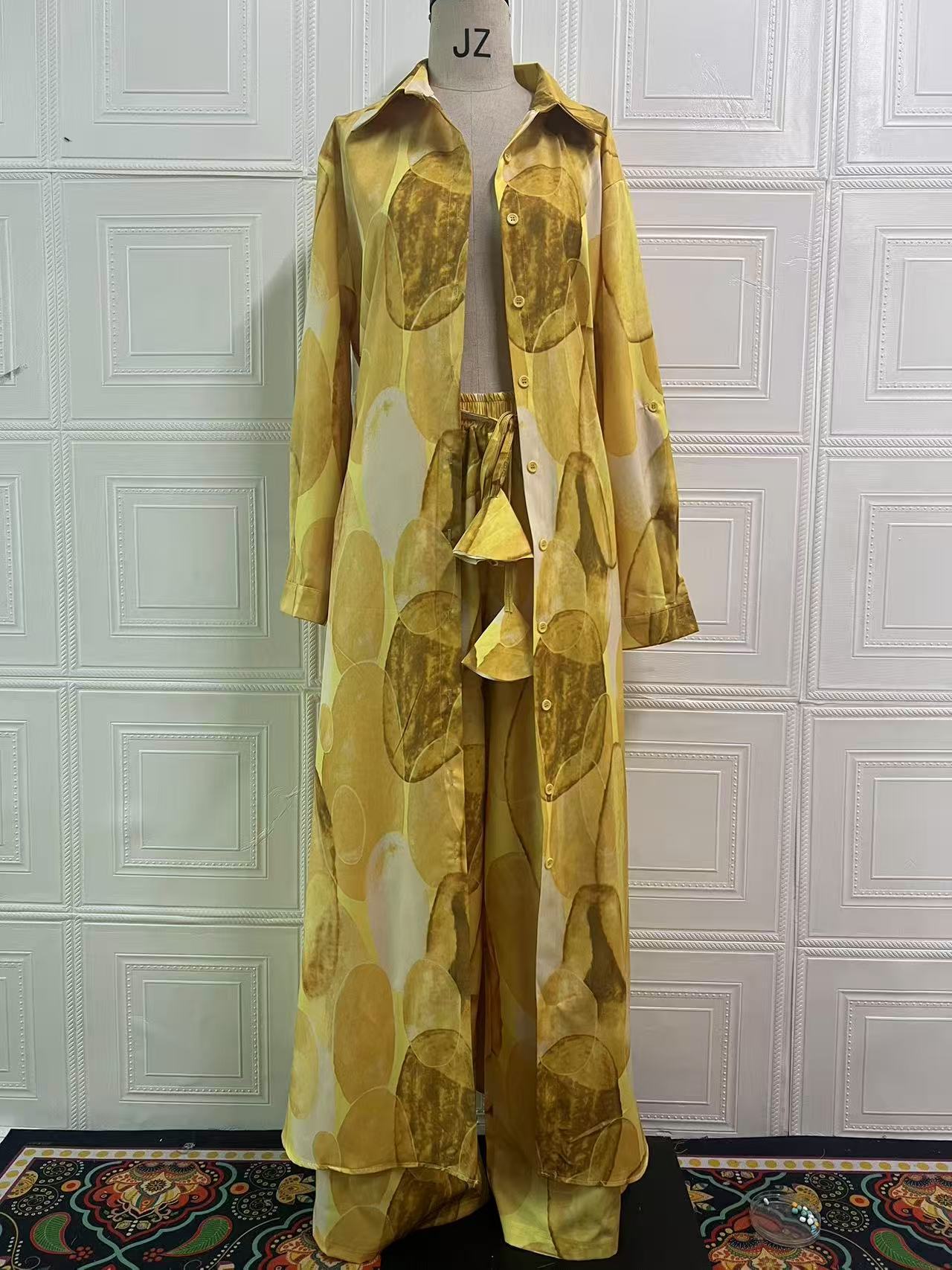 Elegant Sexy Fashion Print Top Wide Leg Pants Two-piece Set