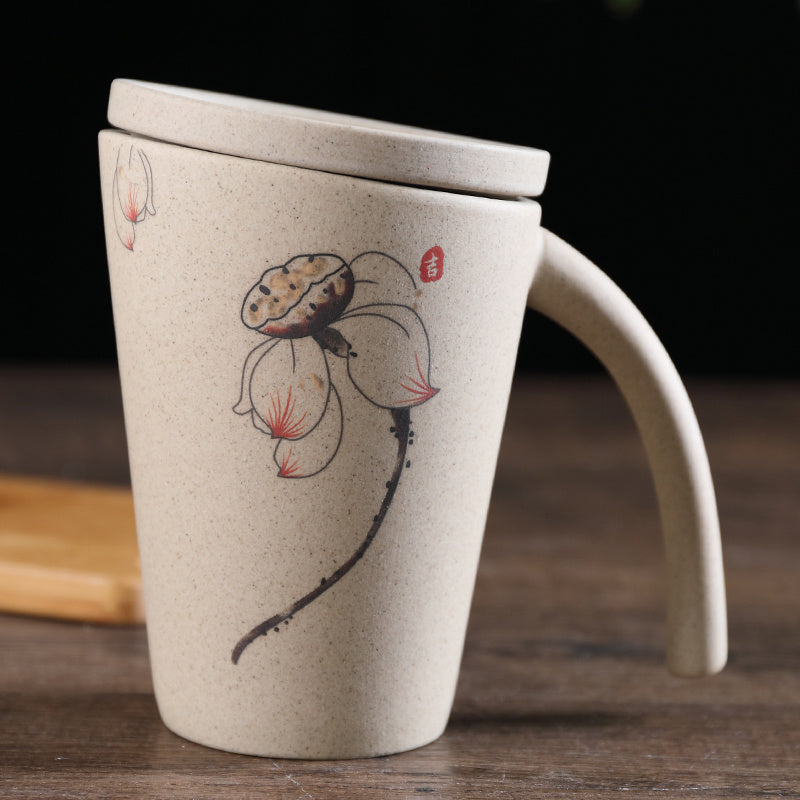 Creative Ceramic Mug Nostalgic Milk Breakfast Mug With Lid