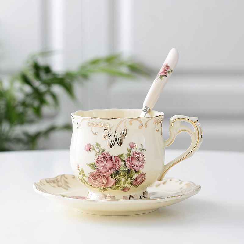 Hot Sale Creative Ceramic Coffee Cup And Saucer Hand Painted Rose
