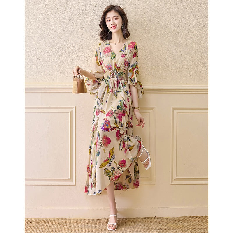 Summer New Elegant Long Dress Fairy Waist Beach Chiffon Skirt