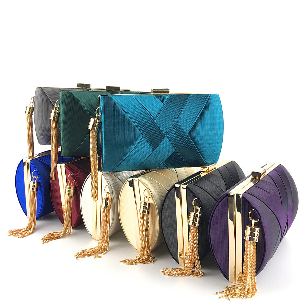Fringed Metal Braided Diamond Buckle Banquet Evening Clutch Shoulder Bag