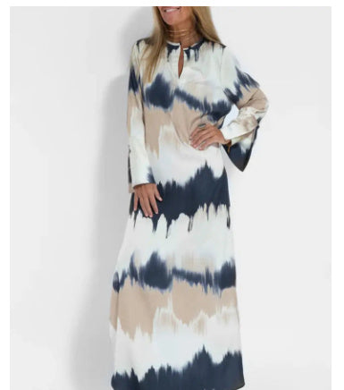 Spring And Summer New Fashion European And American Style Women's Tie-dye Printed V-neck Style Long Dress