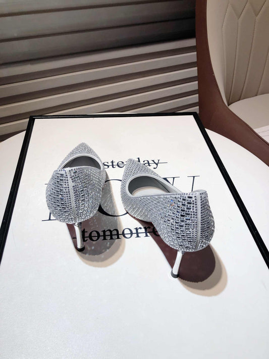 Pointed Stiletto Heel Silver High Heel Banquet Wedding Shoes