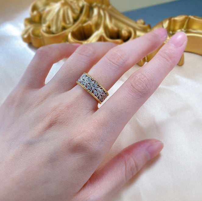 Light Luxury Style 925 Silver Fabric Cutout Pattern Retro Women's Ring