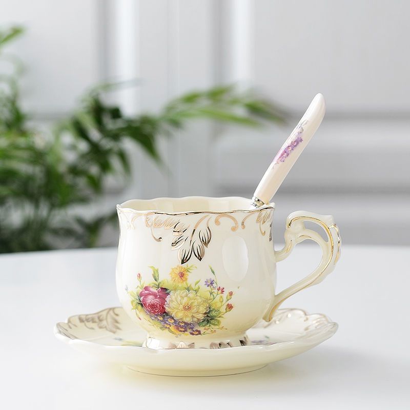 Hot Sale Creative Ceramic Coffee Cup And Saucer Hand Painted Rose