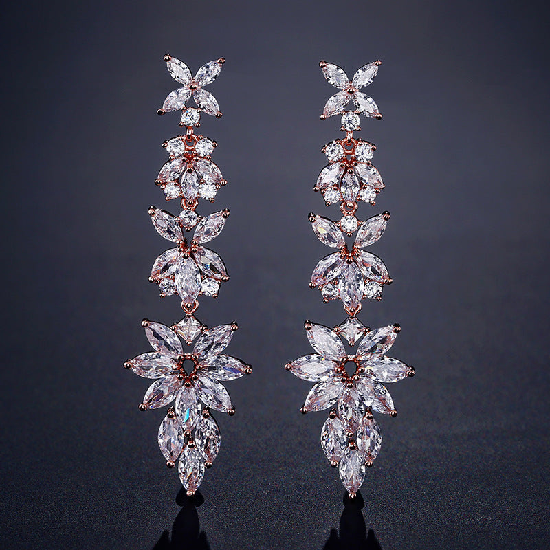 Leaf Shape Cubic Zirconia Drop Earrings