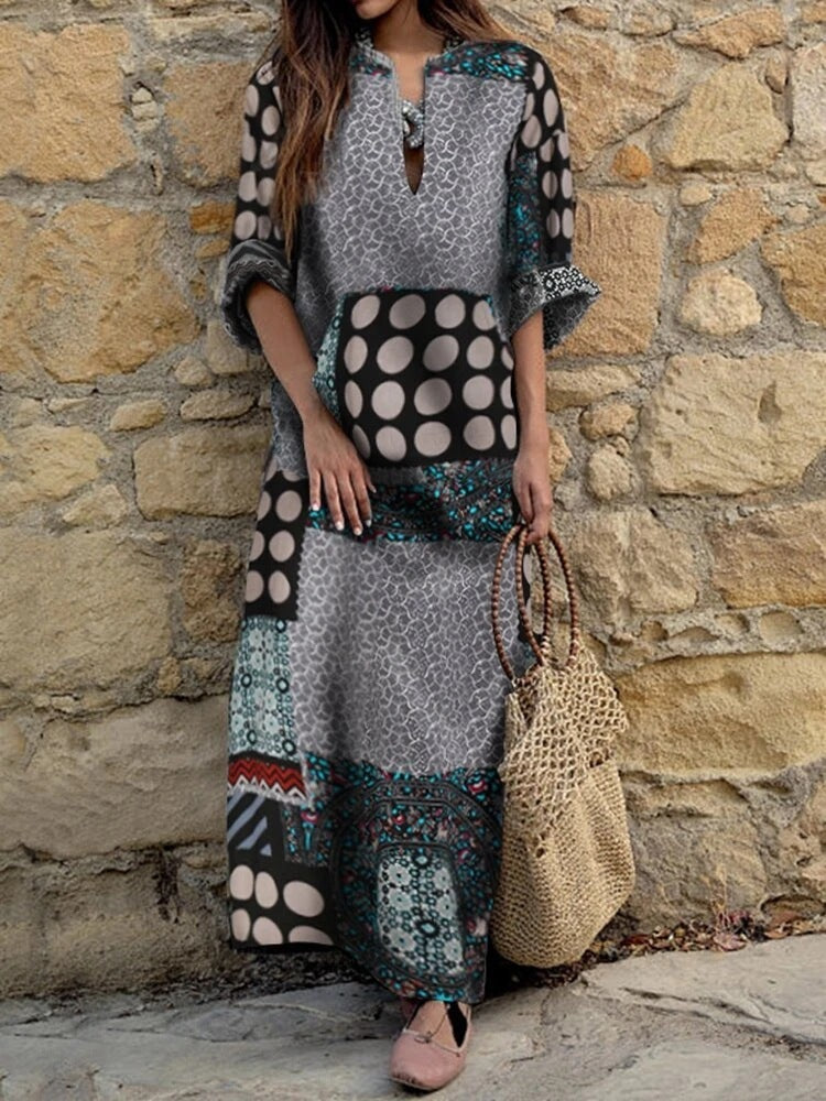 Ethnic style V-neck dress