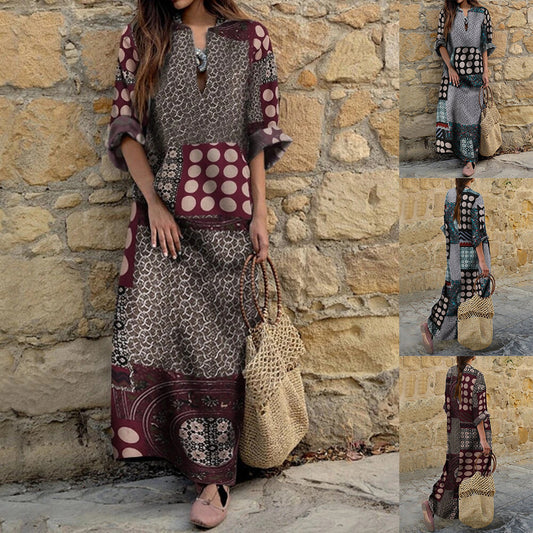 Ethnic style V-neck dress