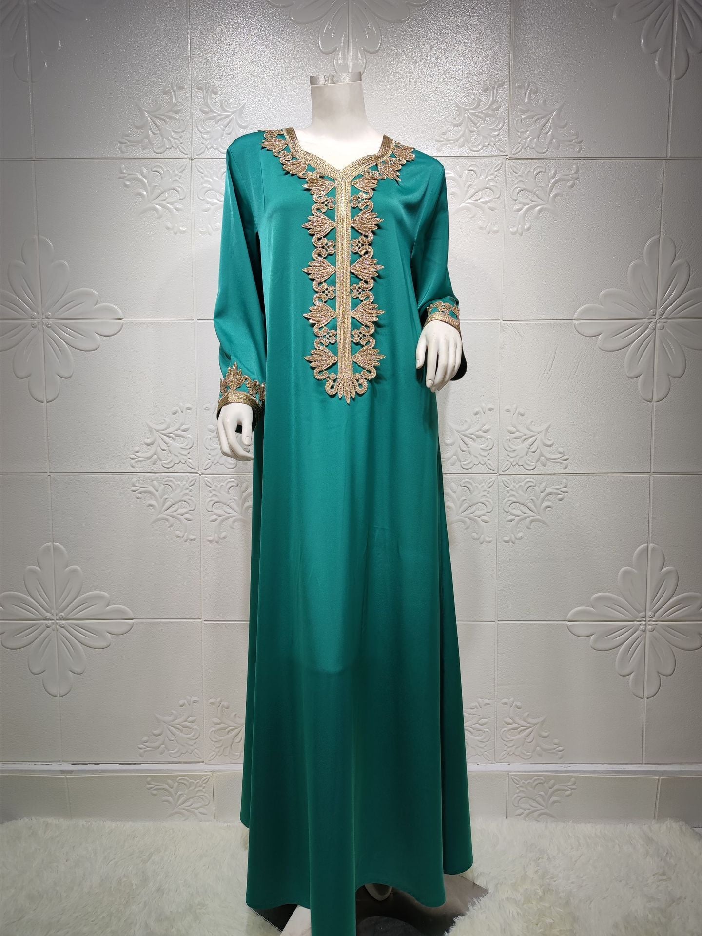 Middle East Dubai Embroidery Bronzing Lace Jalabiya Dress
