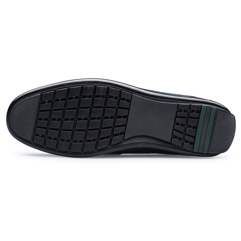 Round Toe Embossed Casual Leather Shoes Flat Heel