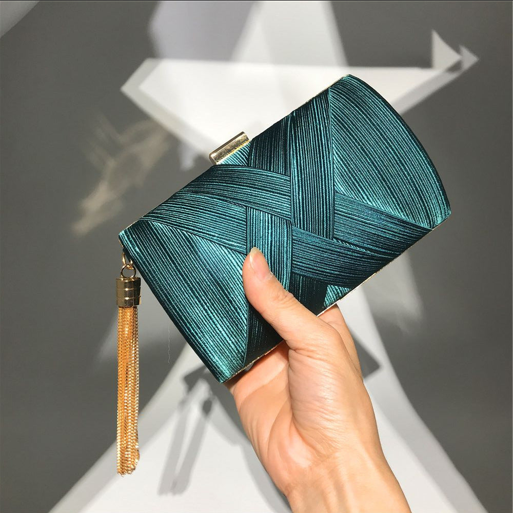 Fringed Metal Braided Diamond Buckle Banquet Evening Clutch Shoulder Bag