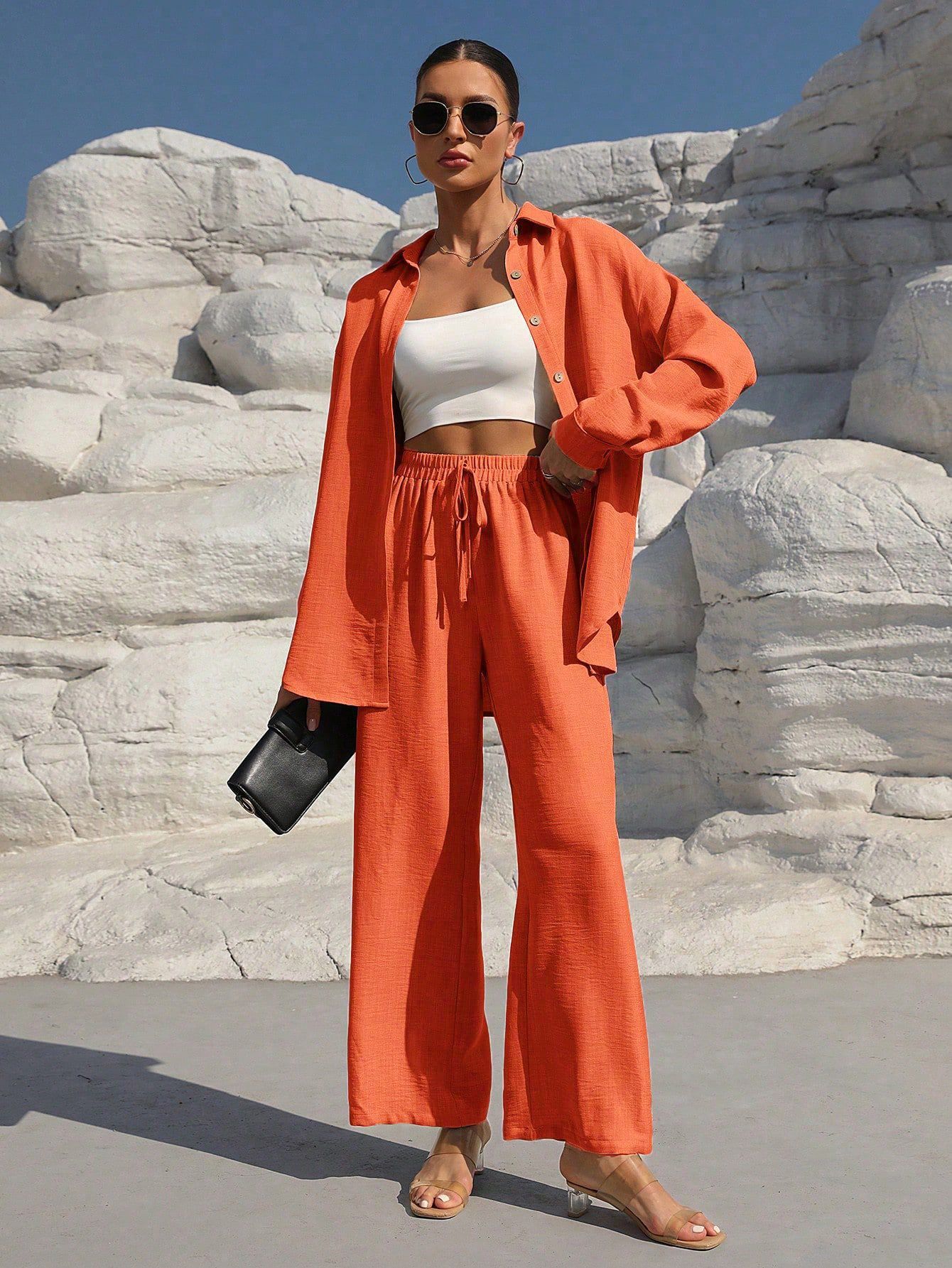 Fashion Graceful Plus Size Women's Long Sleeve Cardigan Two-piece Set Casual Solid Color Suit