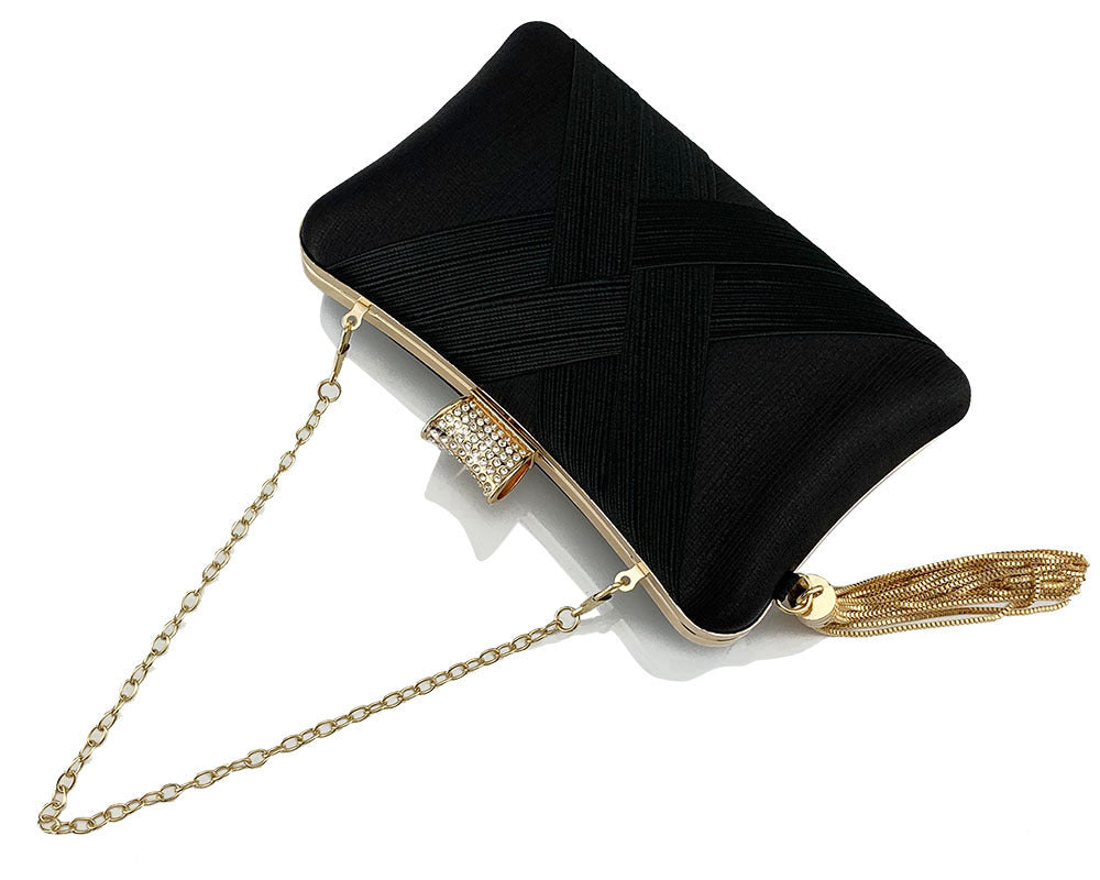 Fringed Metal Braided Diamond Buckle Banquet Evening Clutch Shoulder Bag