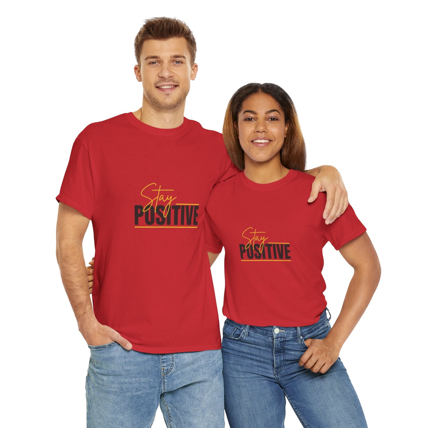 Stay Positive Unisex Heavy Cotton Tee - Uplifting Casual Wear