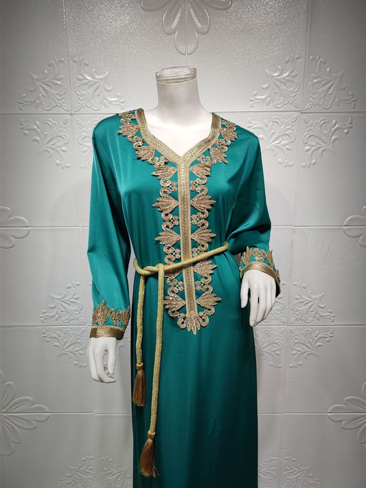 Middle East Dubai Embroidery Bronzing Lace Jalabiya Dress