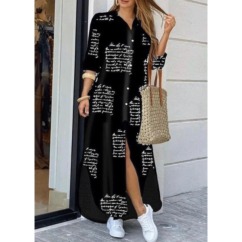 Spring And Summer Print Shirt Long Dress