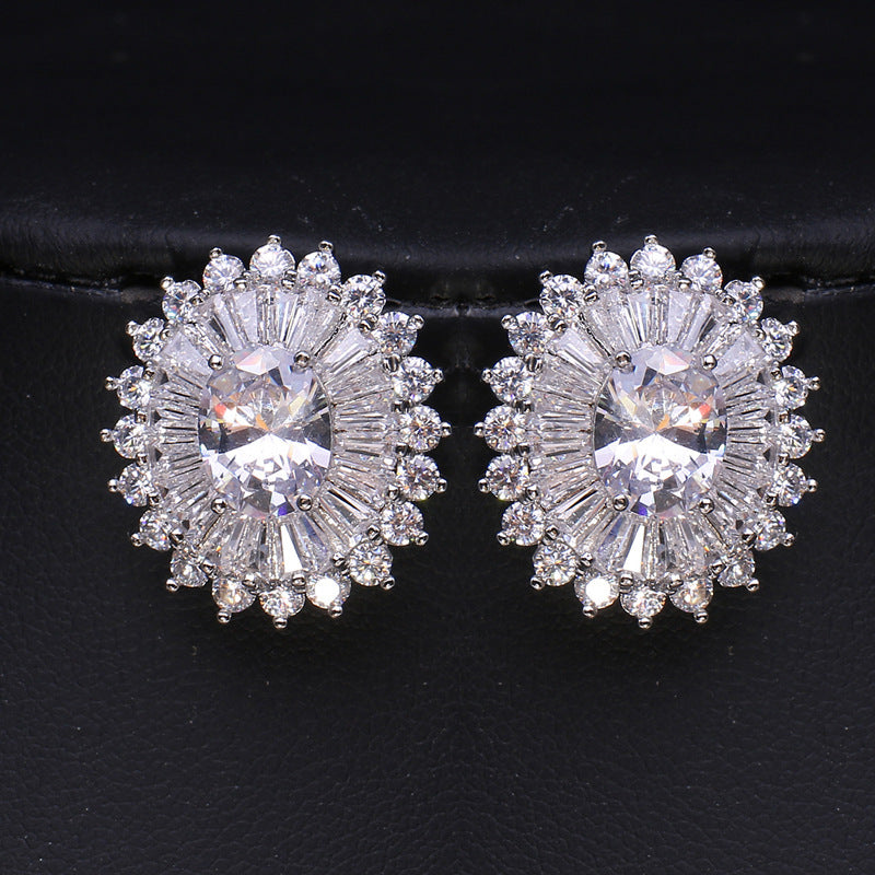 Huitan Eternity Cubic Zirconia Flower Stud Earrings For Women High Quality Wedding