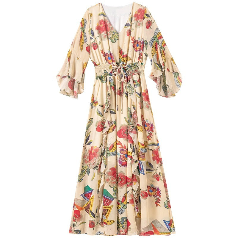 Summer New Elegant Long Dress Fairy Waist Beach Chiffon Skirt