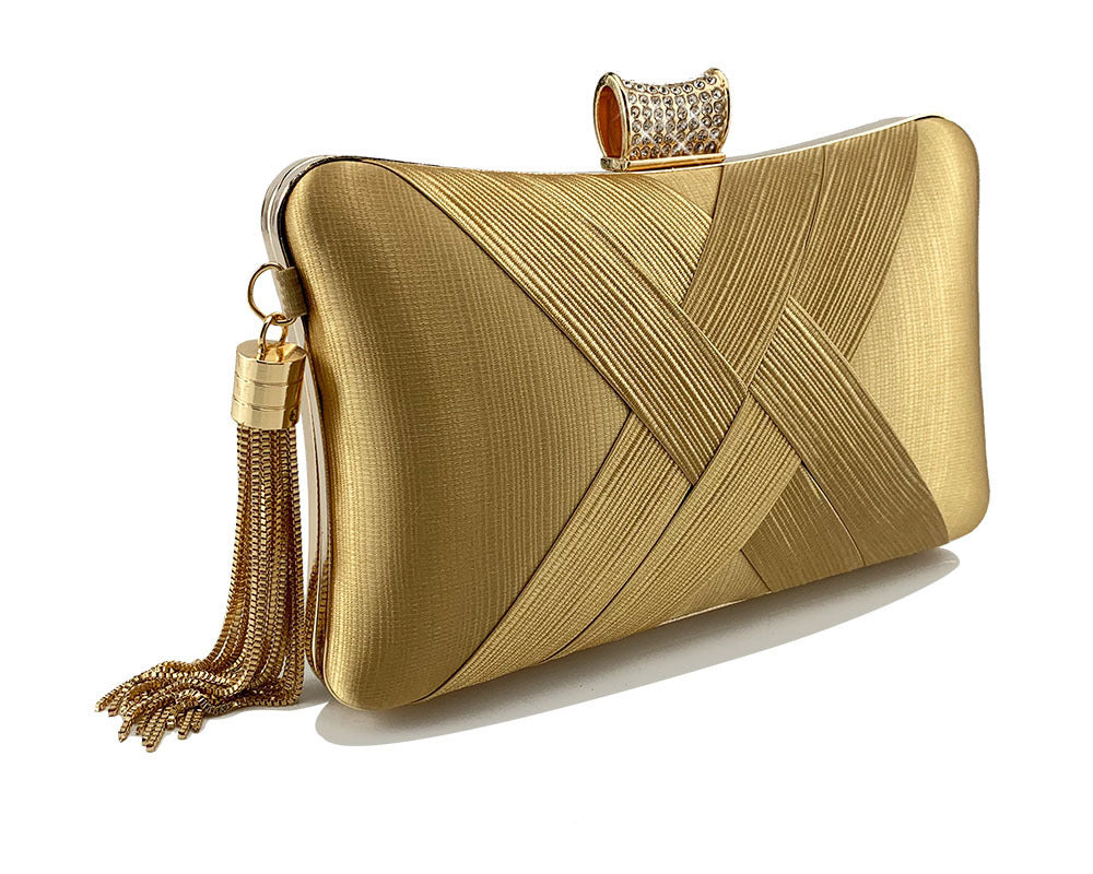 Fringed Metal Braided Diamond Buckle Banquet Evening Clutch Shoulder Bag