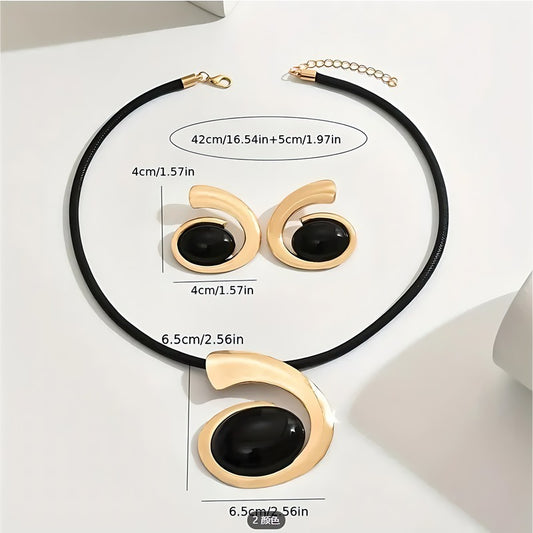 1 Set Of 3 Pieces, Creative Exaggerated Geometric Black Pendant Necklace Earring Set