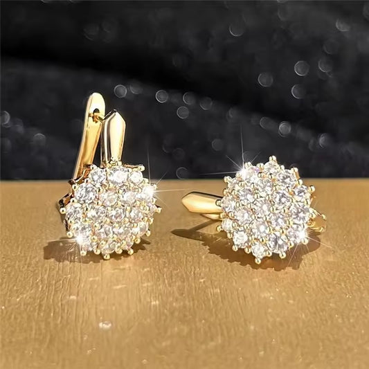 Copper Inlaid Zircon Ear Clip French Exquisite Flower Women's Earrings