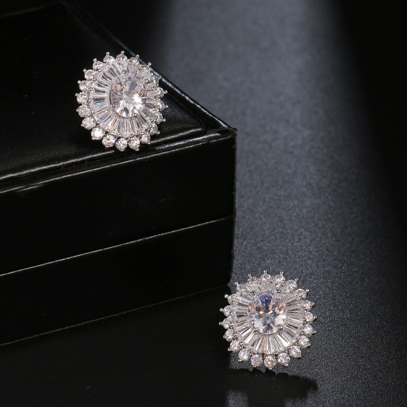 Huitan Eternity Cubic Zirconia Flower Stud Earrings For Women High Quality Wedding