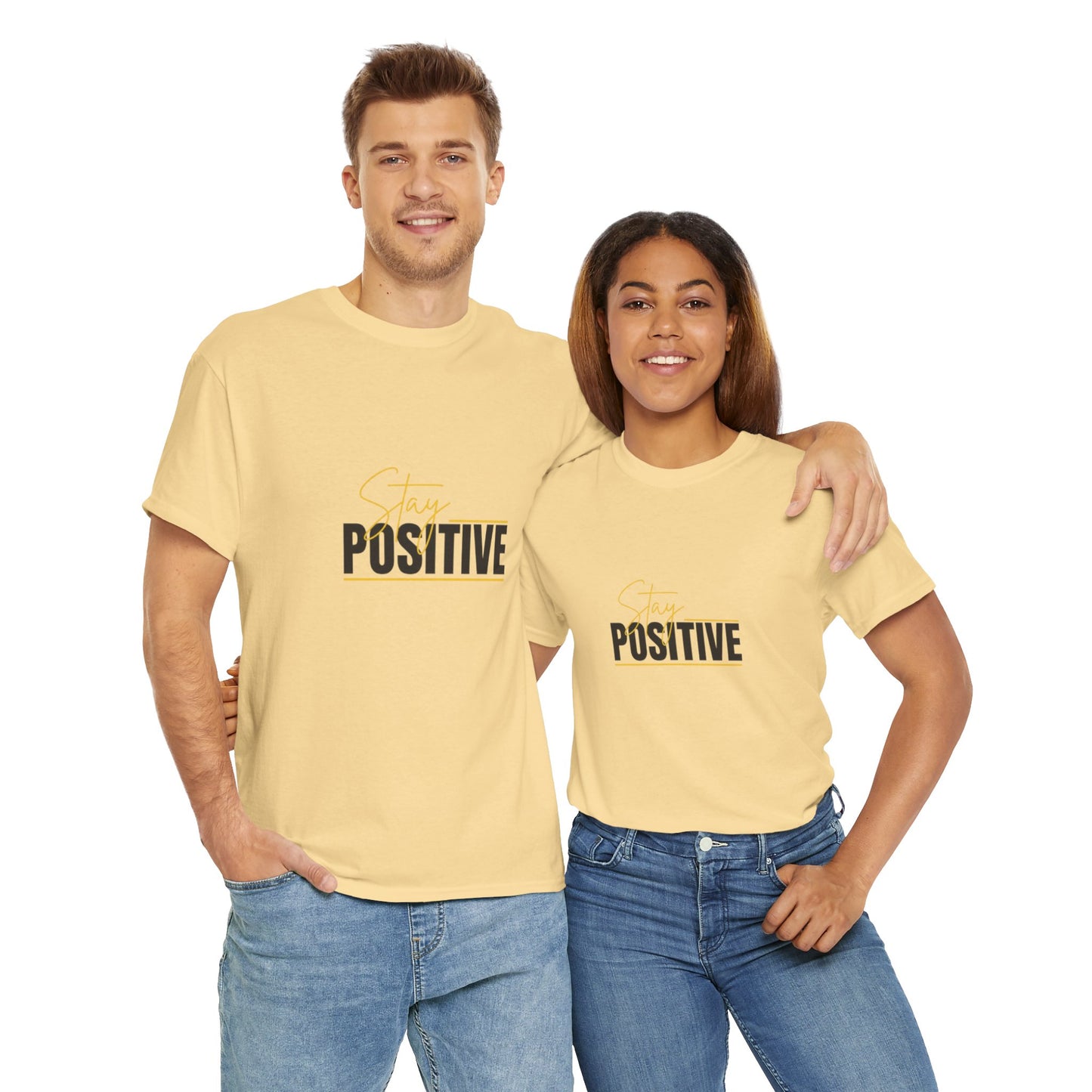 Stay Positive Unisex Heavy Cotton Tee - Uplifting Casual Wear