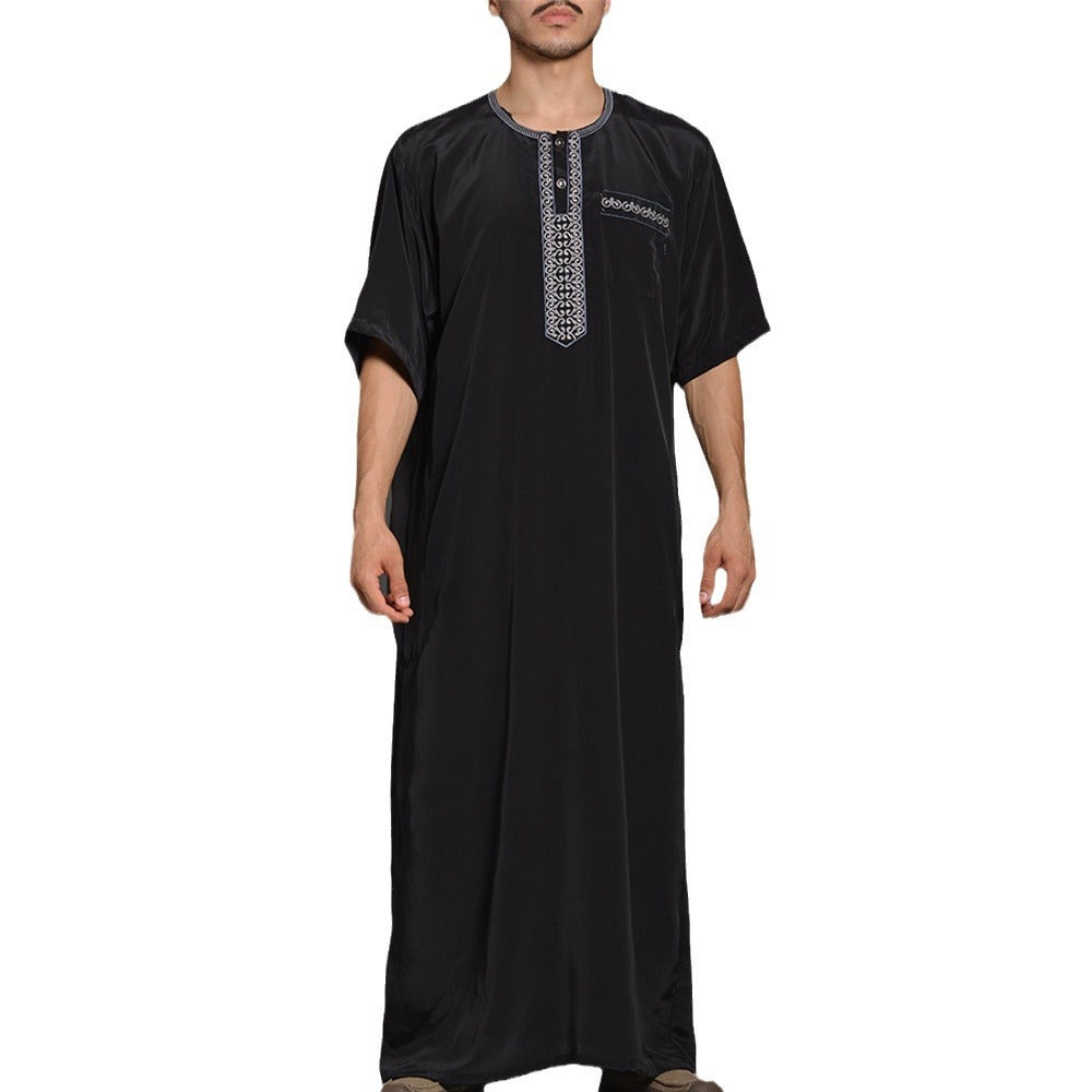 Medium Long Sleeve New Embroidery Men's Muslim Robe Arabic Robe