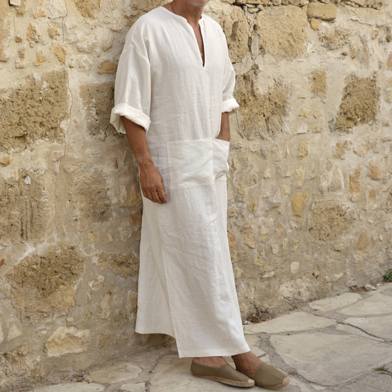 New Men's Long Cotton And Linen Big T Middle East Long Big T