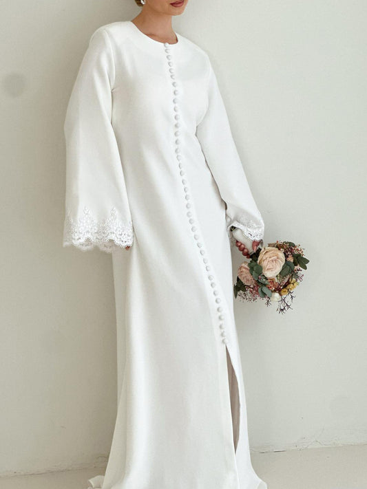 Solid Color Patchwork Lace Button Maxi Dress