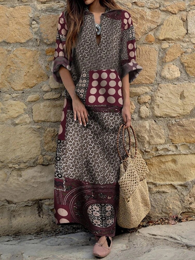 Ethnic style V-neck dress
