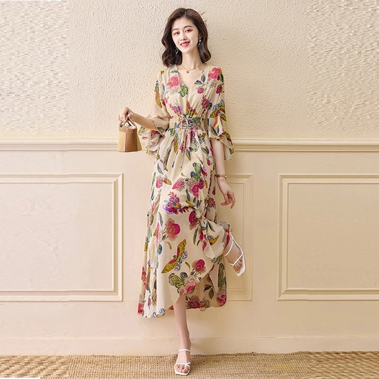 Summer New Elegant Long Dress Fairy Waist Beach Chiffon Skirt