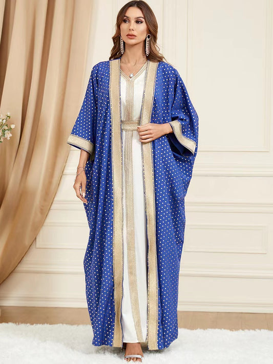 Ethnic Style V-neck Panel Two-piece Robe Dress