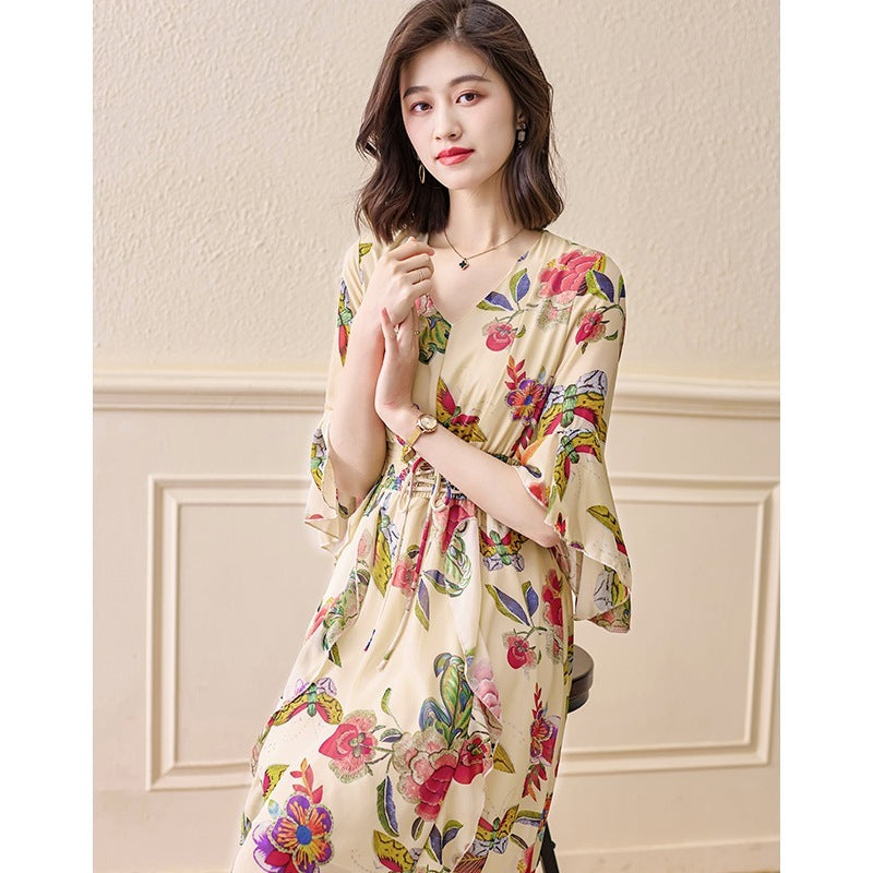 Summer New Elegant Long Dress Fairy Waist Beach Chiffon Skirt