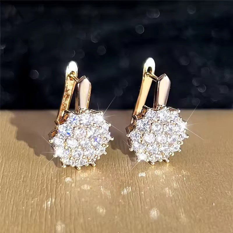 Copper Inlaid Zircon Ear Clip French Exquisite Flower Women's Earrings