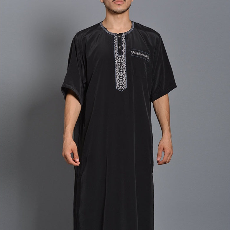 Medium Long Sleeve New Embroidery Men's Muslim Robe Arabic Robe