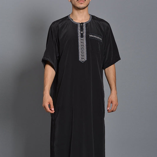 Medium Long Sleeve New Embroidery Men's Muslim Robe Arabic Robe