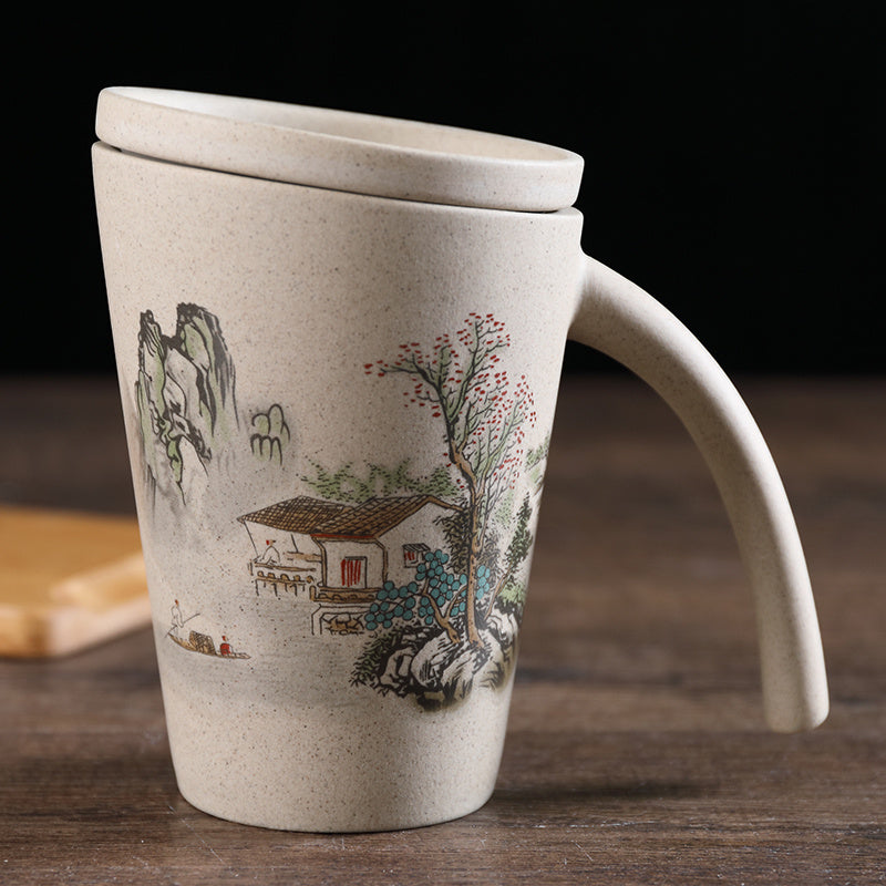 Creative Ceramic Mug Nostalgic Milk Breakfast Mug With Lid