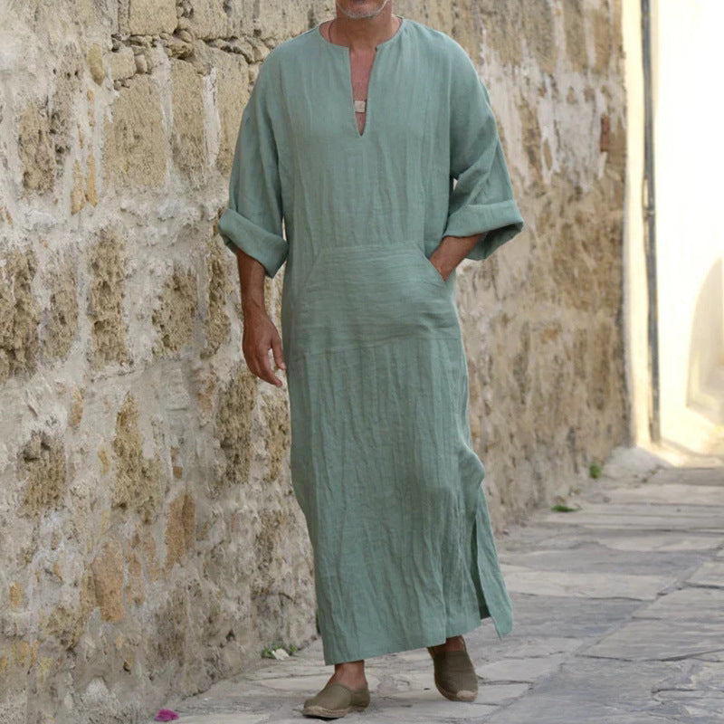 New Men's Long Cotton And Linen Big T Middle East Long Big T