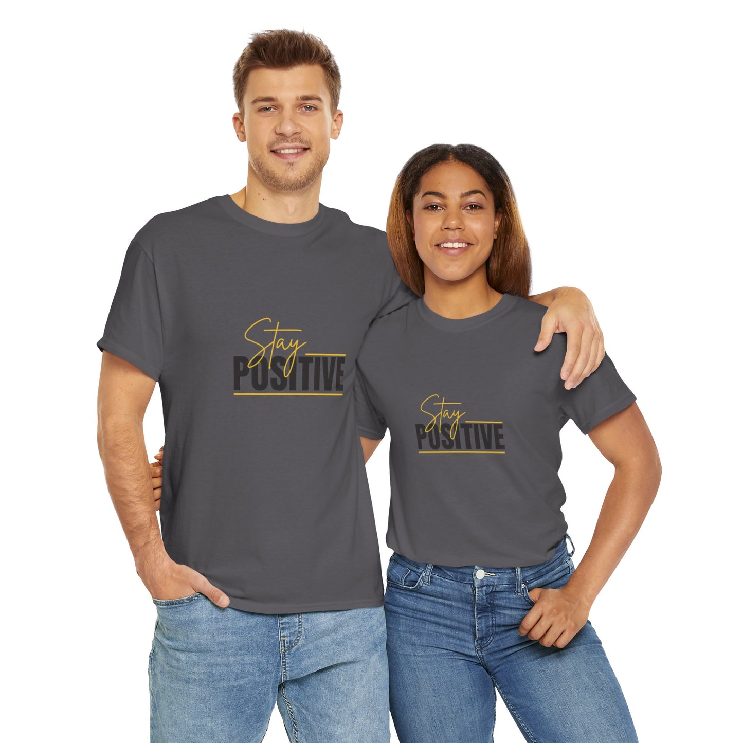 Stay Positive Unisex Heavy Cotton Tee - Uplifting Casual Wear