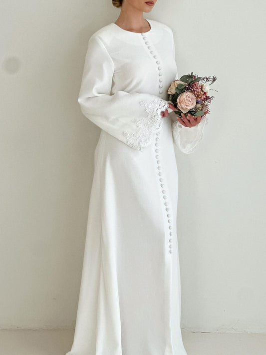 Solid Color Patchwork Lace Button Maxi Dress