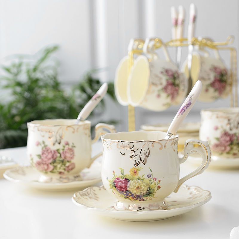 Hot Sale Creative Ceramic Coffee Cup And Saucer Hand Painted Rose